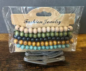 Wood Bead Bracelet Set – Earthy Boho Colors thumbnail 1