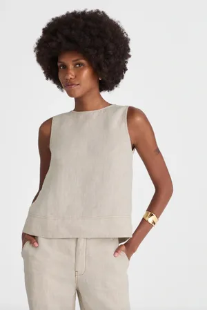 Madewell Linen Pleated Shell Top Sleeveless Minimalist Oat Beige XS NWT thumbnail 1