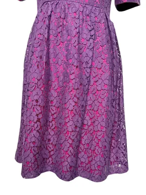 Adrianna Papell Purple Pink Lace Overlay Fit Flare Dress A Line Size 6 thumbnail 5