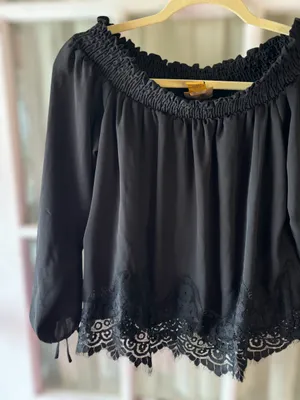 Wrangler Women’s Small Retro Black Frayed Lace Long Tie Sleeve Western Blouse thumbnail 8
