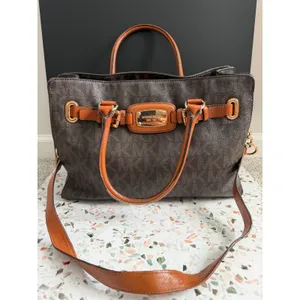 Michael Kors Hamilton Satchel Brown Logo PVC Leather Preppy Classic Tote Bag thumbnail 2