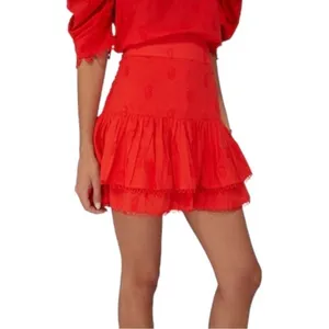 NWT Farm Rio Ruffled 3-D Pineapple Mini Skirt Size Medium Warm Red Tropical NEW thumbnail 16