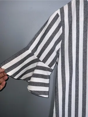 Striped Black and White Mini Dress - Casual Button-Front Small thumbnail 3