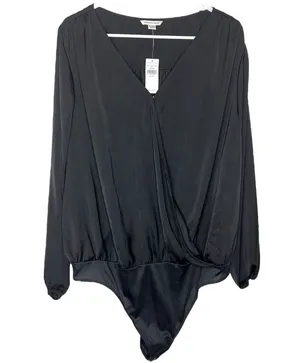 NWT  Black Faux Wrap BodySuit thumbnail 1