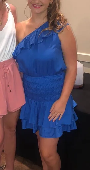 One shoulder blue ruffle dress GLAM thumbnail 1