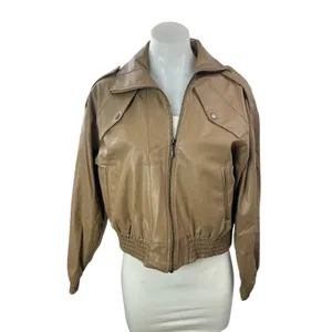 Nonchalant Women's Beige Tan Faux Leather Vegan Full Zip Bomber Jacket Size S thumbnail 2