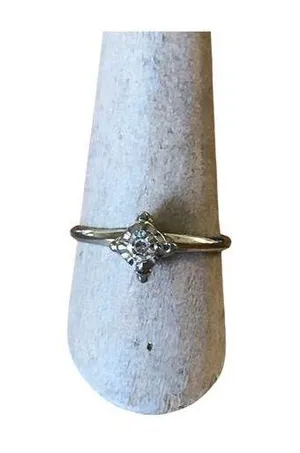 Vintage Solitaire Cubic Zirconia Sterling Silver Ring, CZ Silver Band Sz 9 thumbnail 1