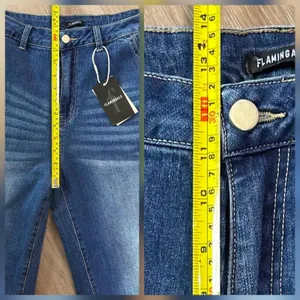 Flamingals Sz 2XL Wide Leg Jeans Mid Waist Baggy Stitch Decor Washed Pants New thumbnail 12