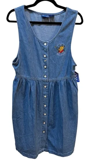 Vintage Winnie the Pooh denim overall dress Size Small Pinafore thumbnail 1