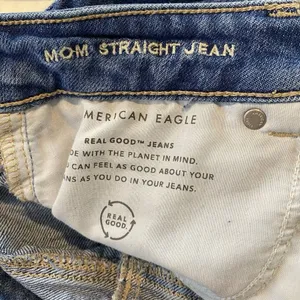 American Eagle Mom Straight Jean Blue Jeans Denim Ripped Plaid Patch Size 16 thumbnail 7