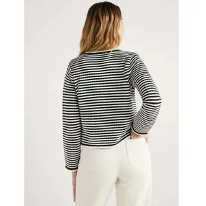 Free Assembly Womens Cardigan Size XS Black Stripe Crochet Trim Long Sleeve Soft thumbnail 3
