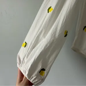 Anthropologie Maeve Embroidered Lemons Button Down Shirt Whimsy Euro Fruit thumbnail 3