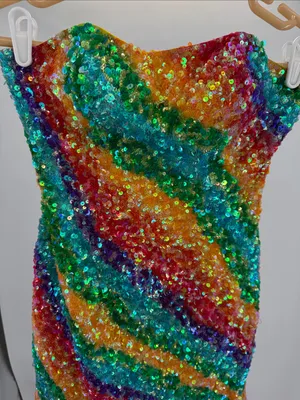 Gigi Multicolor rainbow full Sequin Mini Dress strapless 0 colorful pride event thumbnail 6