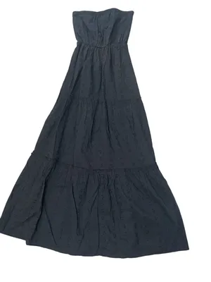 Cottagecore Old Navy Women’s Black Strapless Tiered Eyelet Maxi Dress Prairie thumbnail 2