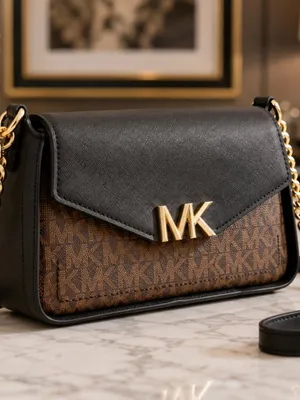 Michael Kors Sylvia Small Logo Flap Crossbody Brown Black NWT thumbnail 4