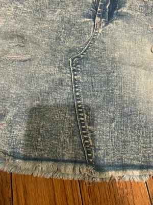 Tinseltown Crossover-Waist frayed hem Ripped Embellished Denim mini Skirt, 11 thumbnail 11