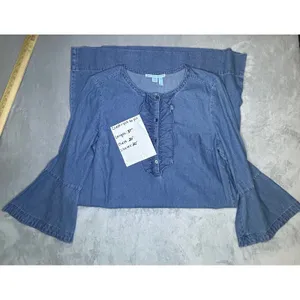 Draper James NWOT Chambray Ruffle Shift Dress Blue Denim 3/4 Bell Sleeve SZ Z SZ thumbnail 4