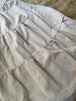 Midi Tiered Puff-Sleeve Dress in Light Beige thumbnail 2
