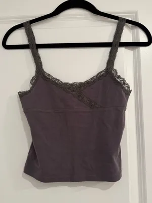 Edikted Lace-Trim Cami Tank in Dusty Grey thumbnail 1