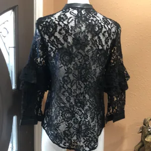 Zara basic black lace button up blouse thumbnail 5