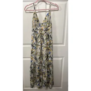 Abercrombie & Fitch Plunge Linen Blend Maxi Dress in Tropical Print, XS thumbnail 6