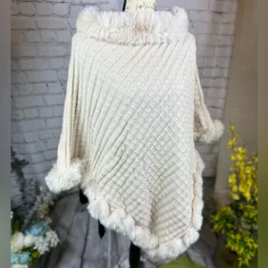 Elegant Fur Trim Hanky Hem Pullover Sweater Cape - Apricot - size M (8/10) thumbnail 11
