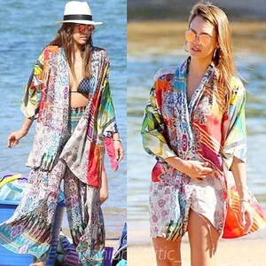Johnny Was Johnny Was Patchwork Print Multicolor Silk Kimono Top Oversized Sz L thumbnail 2