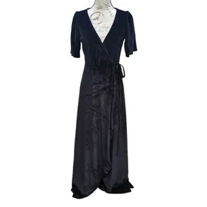Baltic Born NWOT Katelyn Velvet Maxi‎ Dress Black Wrap Flutter Sleeve Gown XS thumbnail 2