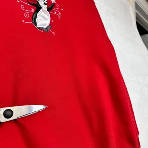 VTG Top Stitch Morning Sun Large Red‎ Collared Sweater Holiday Christmas Penguin thumbnail 10
