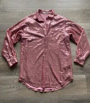 Showpo Pink Sequin Shirt Dress Womens Sz 6 Button-Up thumbnail 1