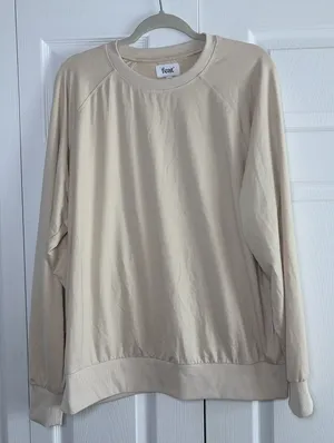 Feat Blanket Blend Crewneck Sweatshirt Womens Size XL Cream Tan Pullover Soft thumbnail 1