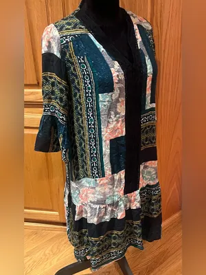 Anthropologie Maeve Patchwork‎ Lace Trim Peasant Mini Dress Tunic Green Size XS thumbnail 7