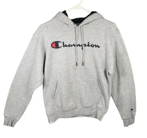 Champion Womens Hoodie Sweatshirt‎ Gray Pullover Long Sleeve Spellout Small thumbnail 1