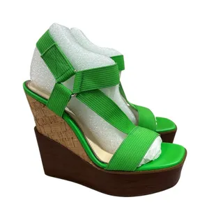 NIB Jessica Simpson 5.5 Highlighter Green Webbing Amillia Platform Wedge Sandals thumbnail 1