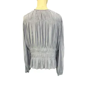 Universal Thread Boho Peasant Top XL Blue Long Sleeve Smocked Peplum V-Neck thumbnail 5