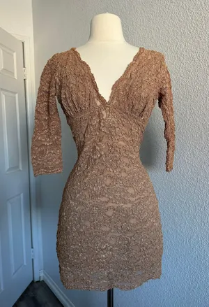 Lace Nude Dress Tan Size M thumbnail 2
