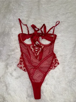 Victoria's Secret Red Sheer Lace-Up Teddy size Large Lingerie thumbnail 2