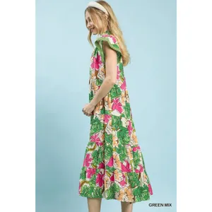 Umgee Mix Bold Floral Tiered Midi Dress -‎ Small thumbnail 3