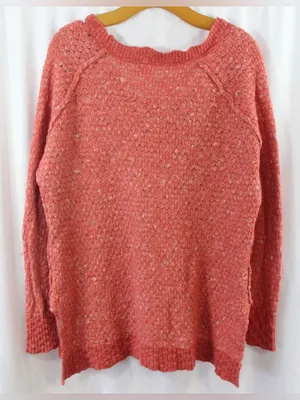Free People Womens Red/OrangeChunky Long Sleeve Wool Blend Pullover Sweater Sm thumbnail 4
