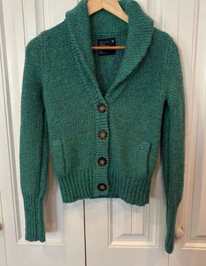 American Eagle Green Marled‎ Knit Button Front Cardigan Size Small thumbnail 1