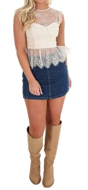 Cream lace top White thumbnail 1