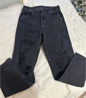 American Eagle Black Wash Comfort Stretch Ripped Jeans thumbnail 1
