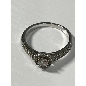 Halo‎ Ring Round Cut Cubic Zirconia Silver tone Size 9 thumbnail 5