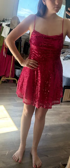 Pink Sequined Mini Dress Red Size M thumbnail 2