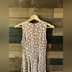 Vintage Paris Sport Club Sleeveless Tan Polka Dot Maxi Dress Made in USA Rayon thumbnail 8