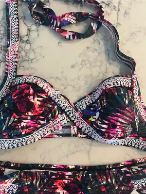 VICTORIA'S SECRET PINK Embroidered Halter Bikini Top Tropical Medium new thumbnail 2