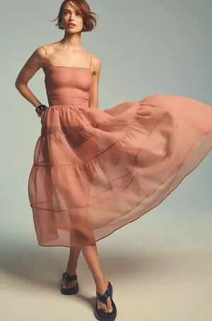 Anthropologie X OhSevenDays Tiered Sheer Midi Dress thumbnail 1