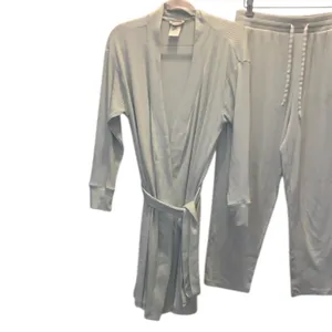 Land’s End Women's Light Green Ribbed Intimate Set Robe & Pants Pajama thumbnail 2
