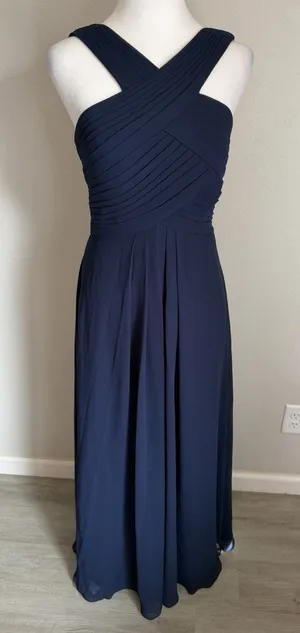 Xuibol Navy Blue Criss Cross Halter Neck Chiffon Full Length Gown Women S Formal thumbnail 1