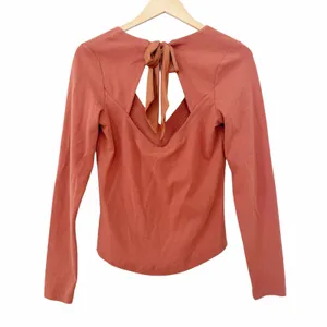 Free People Terracotta Satin Ribbon Tie Back Long Sleeve Top Sz M thumbnail 5